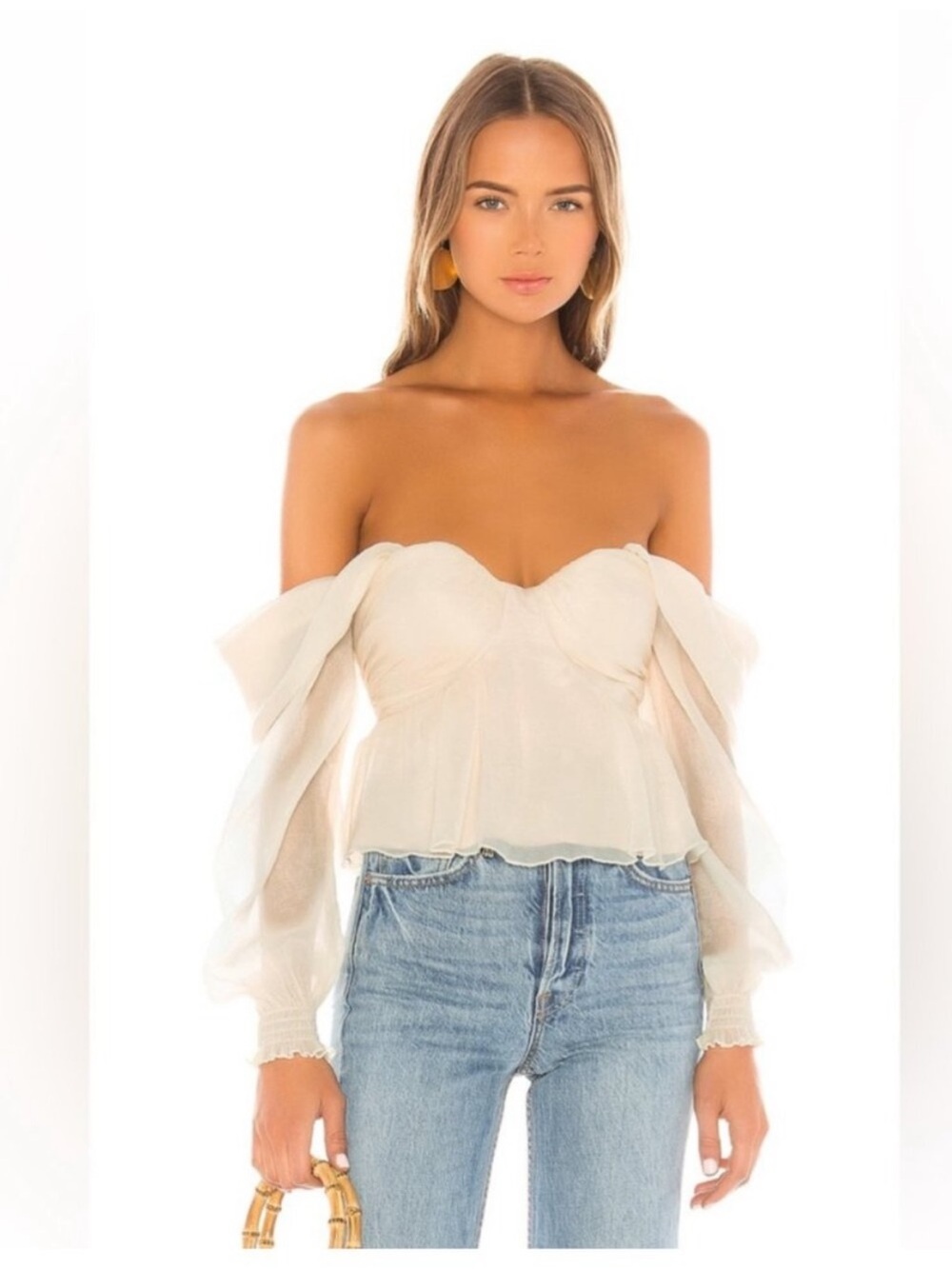 House of Harlow Revolve Burna Blouse Top Off The Shoulder Cream Size S